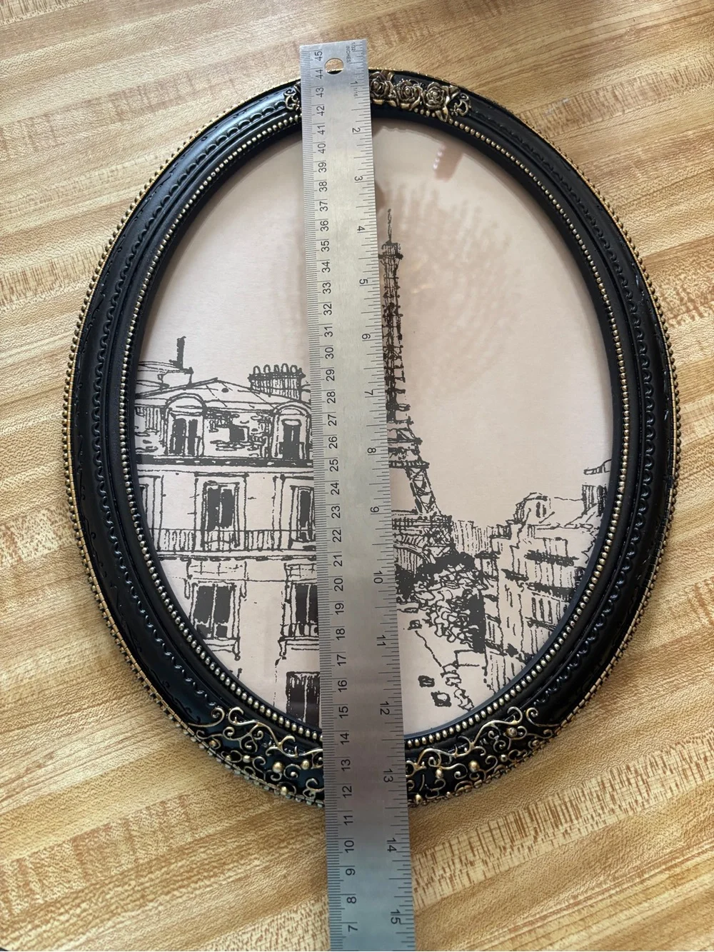 Black and Gold Ornate Oval Wall Frame with Paris Eiffel Tower Art